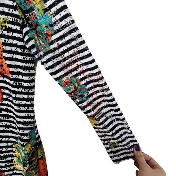 LO'FASSI Dress Womens 7 / 30 Blue White Eyelet‎ Striped Floral Dress LOFASSI - Picture 3 of 7